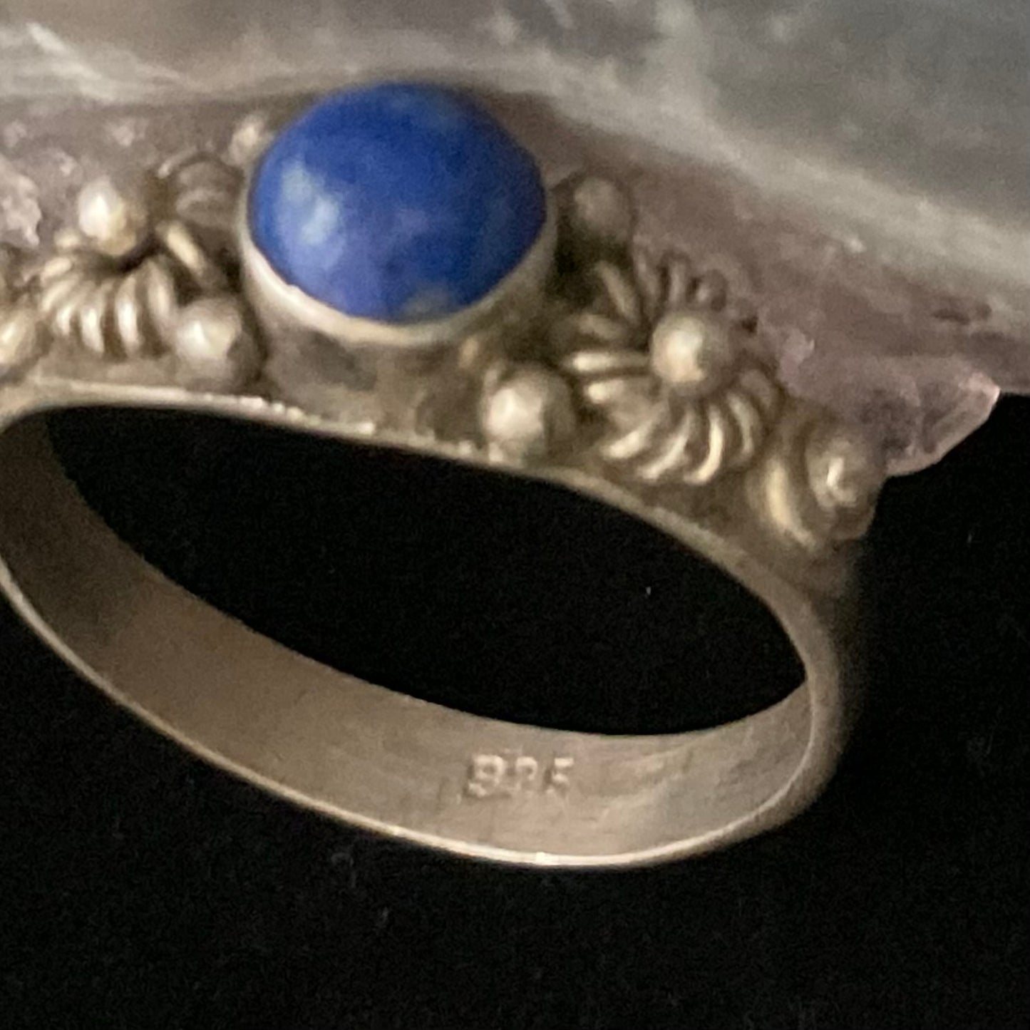 Vintage sølvring med blå cabochon