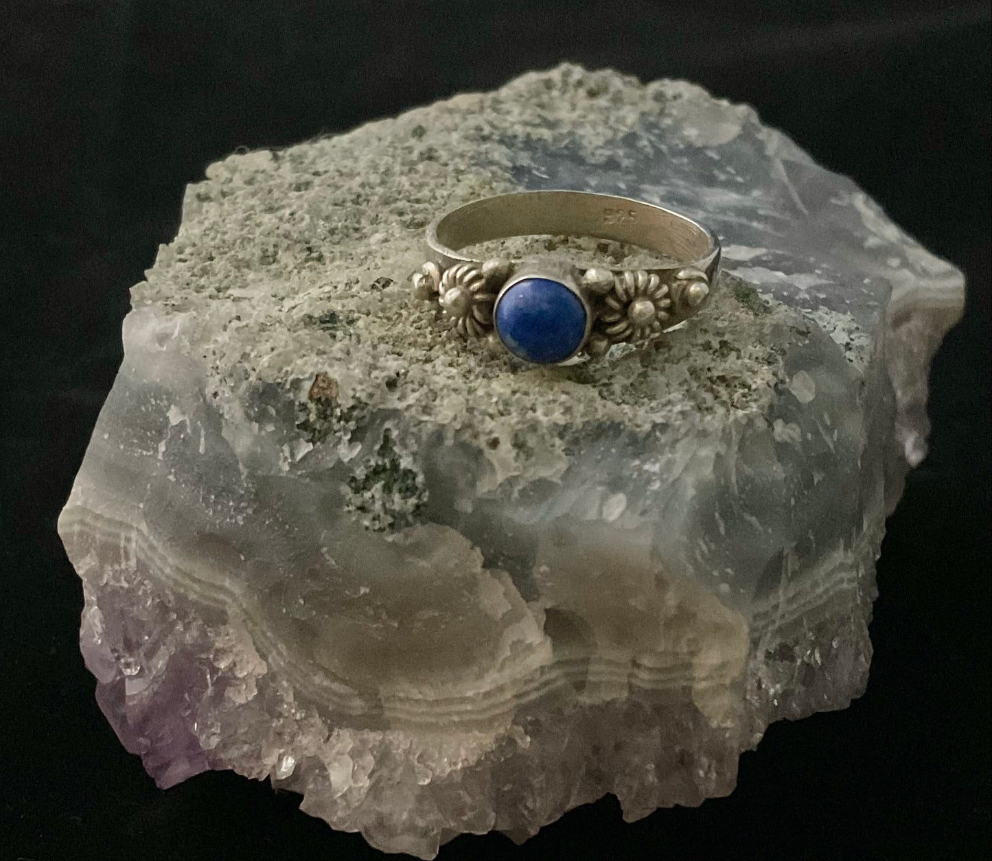 Vintage sølvring med blå cabochon