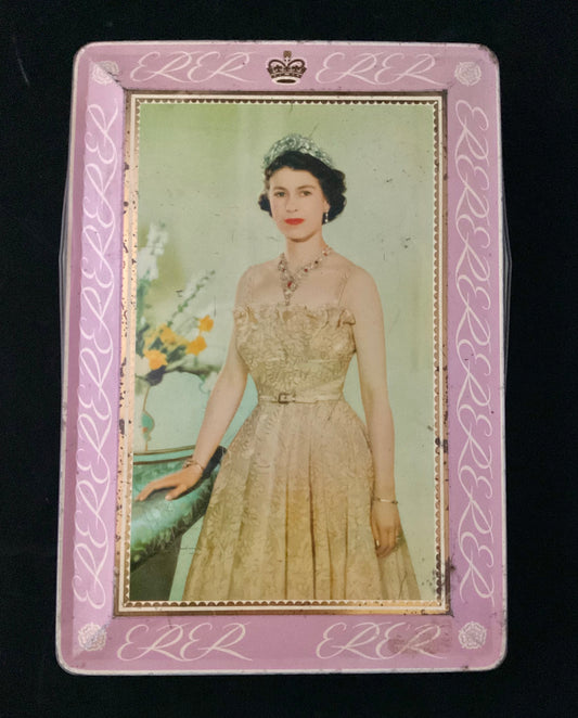 Vintage blikdåse med motiv af  Dronning Elizabeth II.
