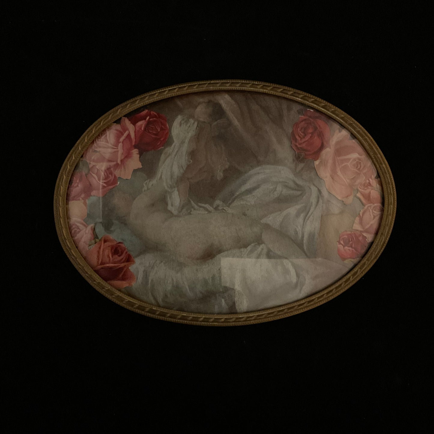 Sæt på to små ovale messingrammer med konvekst glas – ca. 1900-1920