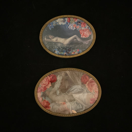 Sæt på to små ovale messingrammer med konvekst glas – ca. 1900-1920