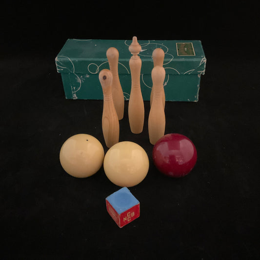 Vintage mini keglebillard fra Søren Søgaard - komplet i original æske