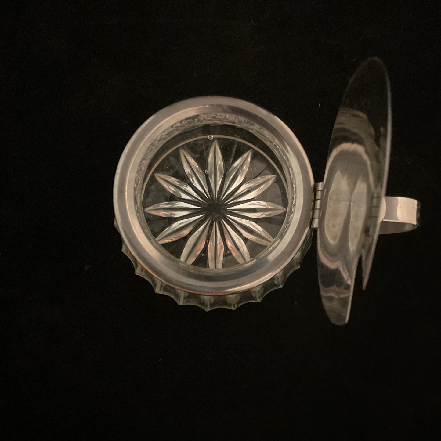 Vintage fransk sennepskrukke / sukkerskål i glas og metal